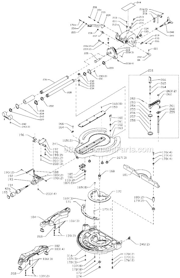 Page B Diagram and Parts List for 3807  Porter Cable Miter Saw